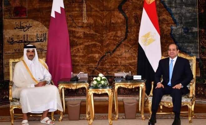 السيسي وأمير قطر يبحثان تطورات إعادة إعمار غزة والقضية الفلسطينية