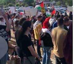 تظاهرة لمنع سفينة إسرائيلية من تفريغ حمولتها في ميناء تامبا بولاية فلوريدا ﻿