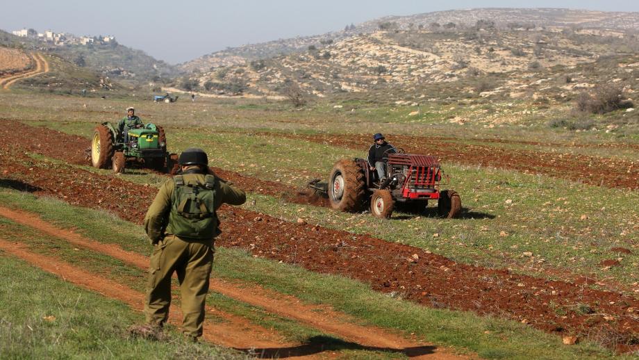 مستوطنون يقدمون على حرث أراضٍ للفلسطينين بنابلس 
